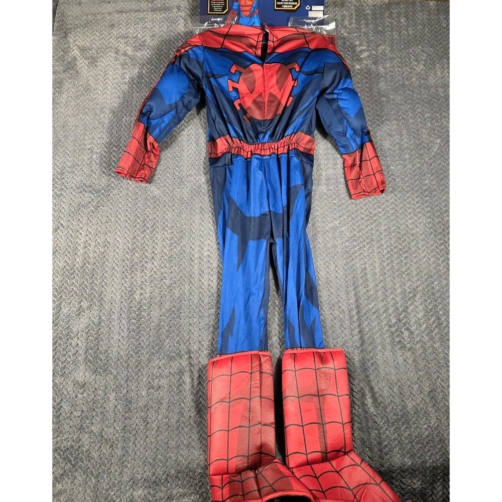 Spider-Man Costume Boys M 8-10 Marvel Muscle Chest Mask Gloves Rubies 2021 New - Picture 2 of 8
